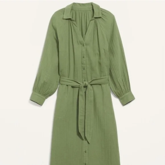 Old Navy Long-Sleeve Waist-Defined Midi Dress - Sage Green - Size Small - Picture 2 of 11